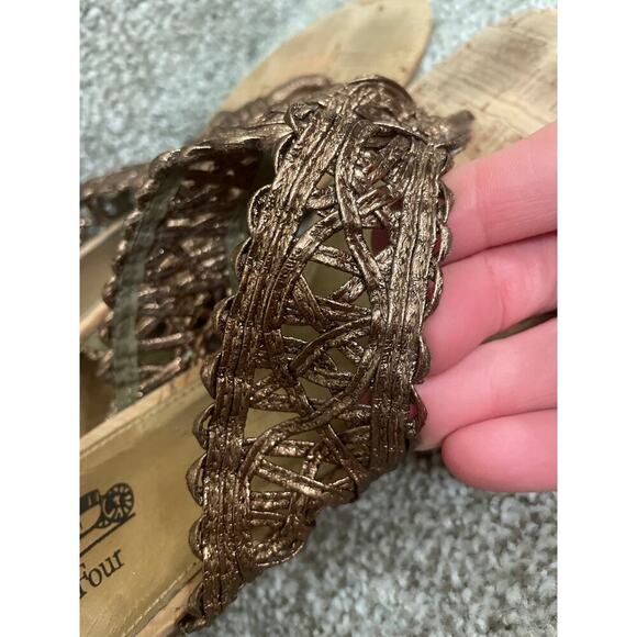 Coach and Four by Coach Bronze Woven Wedge Thong Sandals, 9 - Picture 3 of 5